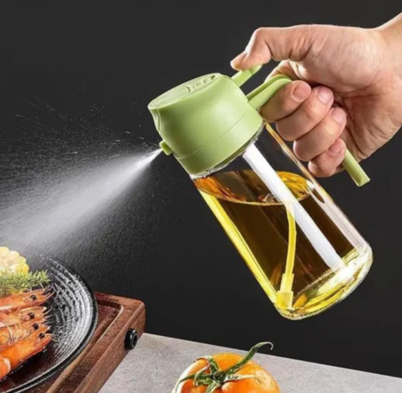Oil Dispenser Bottle for Kitchen, 2 in 1 Olive Oil Sprayer and Oil Dispenser, Oil Spray Bottle 500ML/ 17OZ for Cooking, Kitchen, BBQ, Air Fryer, Salad, Bakin